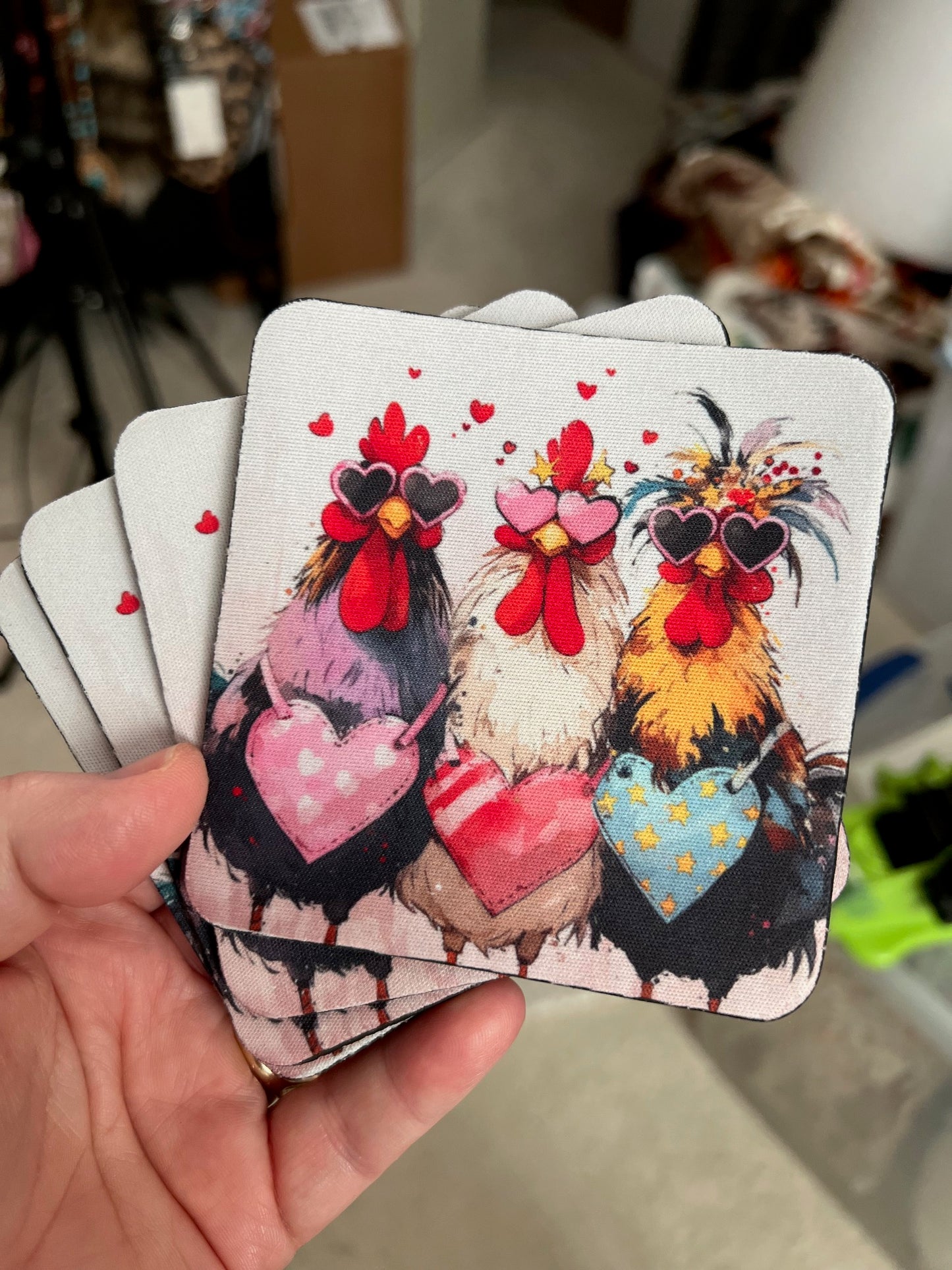 Chicks with Hearts Square Neoprene Coasters (Set of 4) 0145