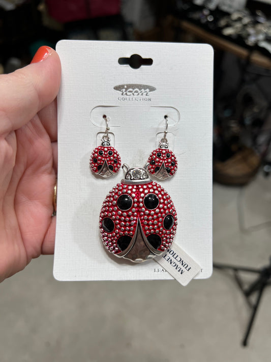 Lady Bug Pendant and Earring Set 0342