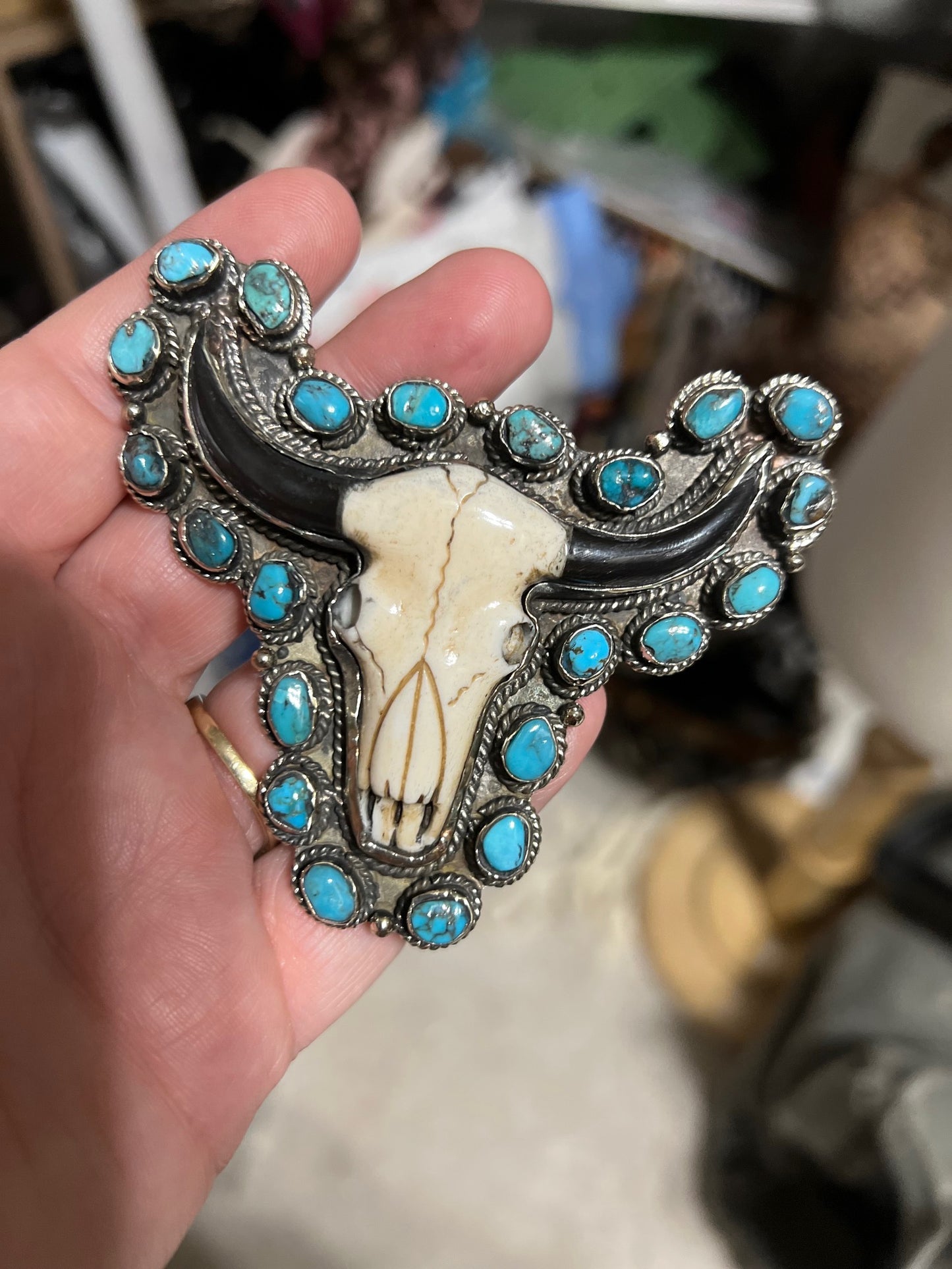 Genuine Turquoise Tibetan Bullhead Pendant