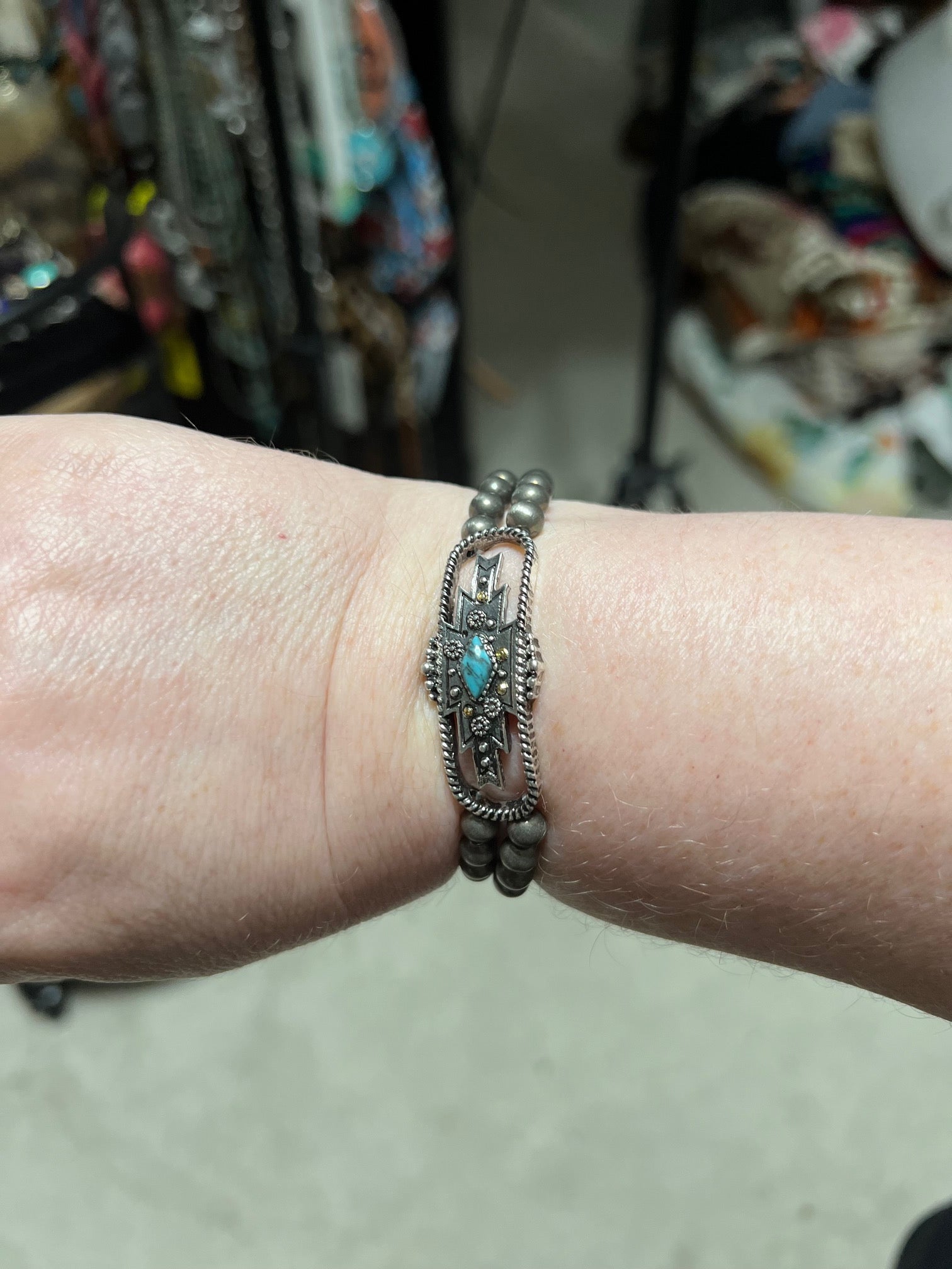 Aztec & Turquoise Stretch Braclet Cedar Hill Country Market