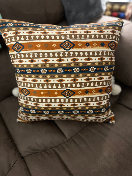 Dessert Dark Brown and Navy Aztec Western Style Pillow 18 inch Covers CedarHill Country Market