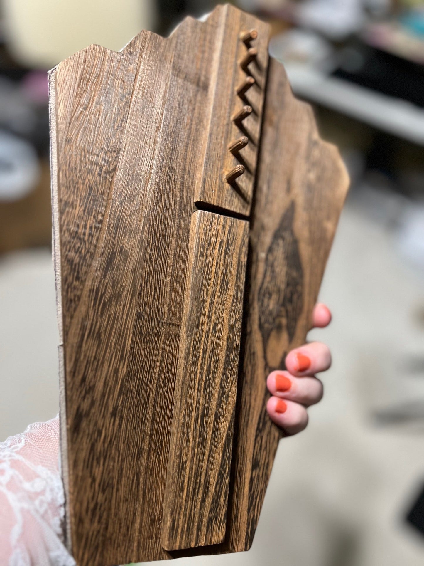 Cowhide and Teakwood Necklace Stand Cedar Hill Country Market