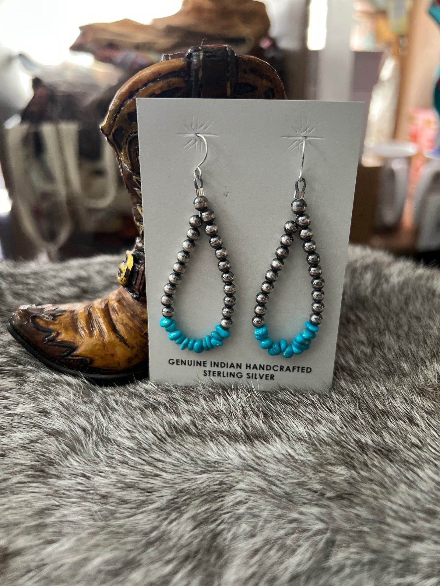 Sterling Silver Pearl Kingman Turquoise Hoop Earrings Cedar Hill Country Market