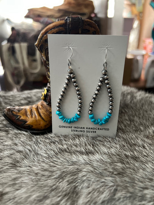 Sterling Silver Pearl Kingman Turquoise Hoop Earrings Cedar Hill Country Market