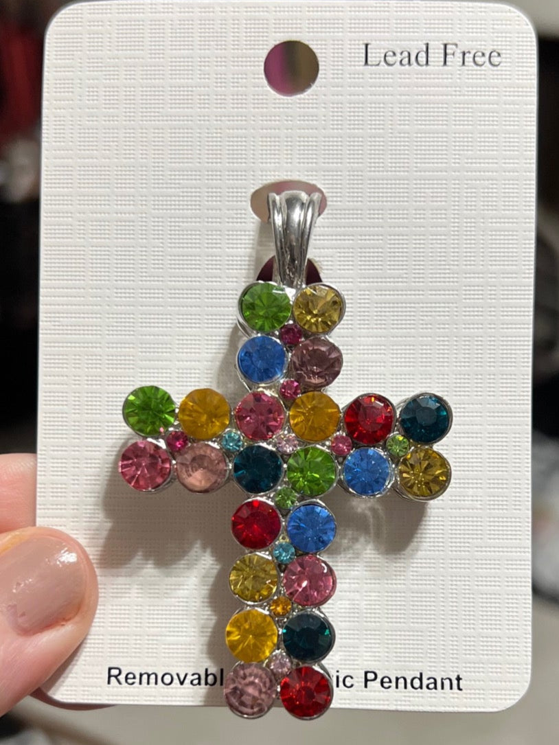Rainbow Crystal Cross Pendant with Magnetic Clasp Cedar Hill Country Market
