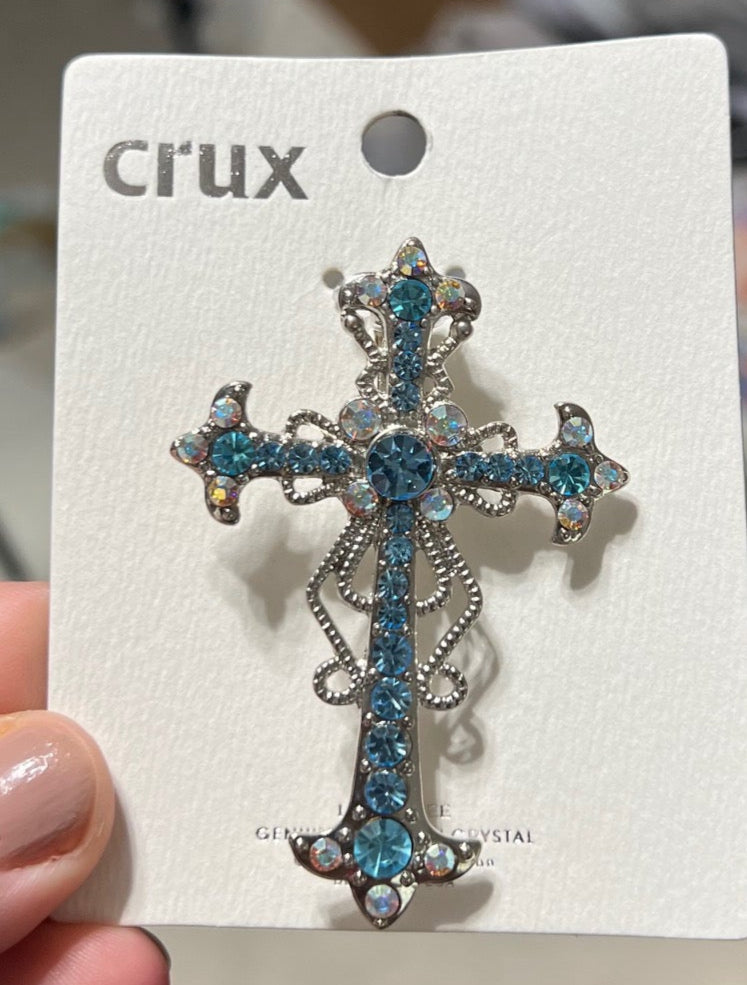 Aquamarine and Silver Cross Pendant - 3 inch Cedar Hill Country Market