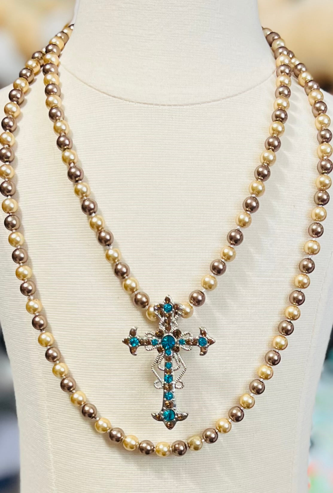 Blue Topaz and Citrine Crystal Fashion Cross Pendant - 3 inch Cedar Hill Country Market