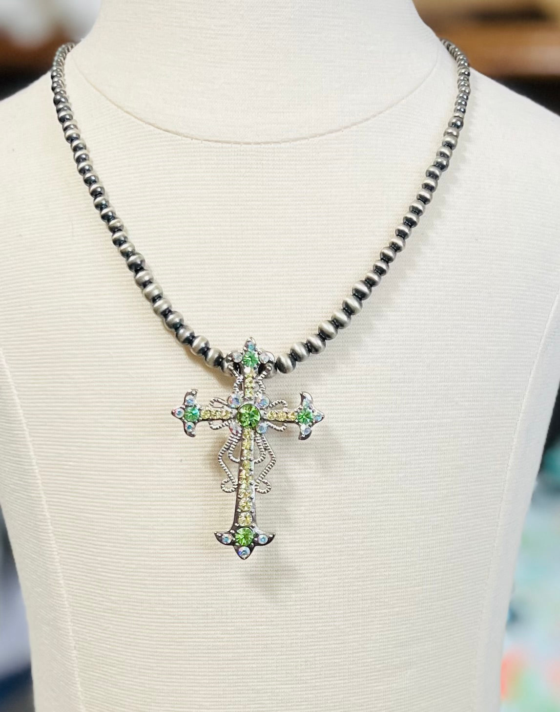 Peridot Crystal Fashion Cross Pendant - 3 inch Cedar Hill Country Market