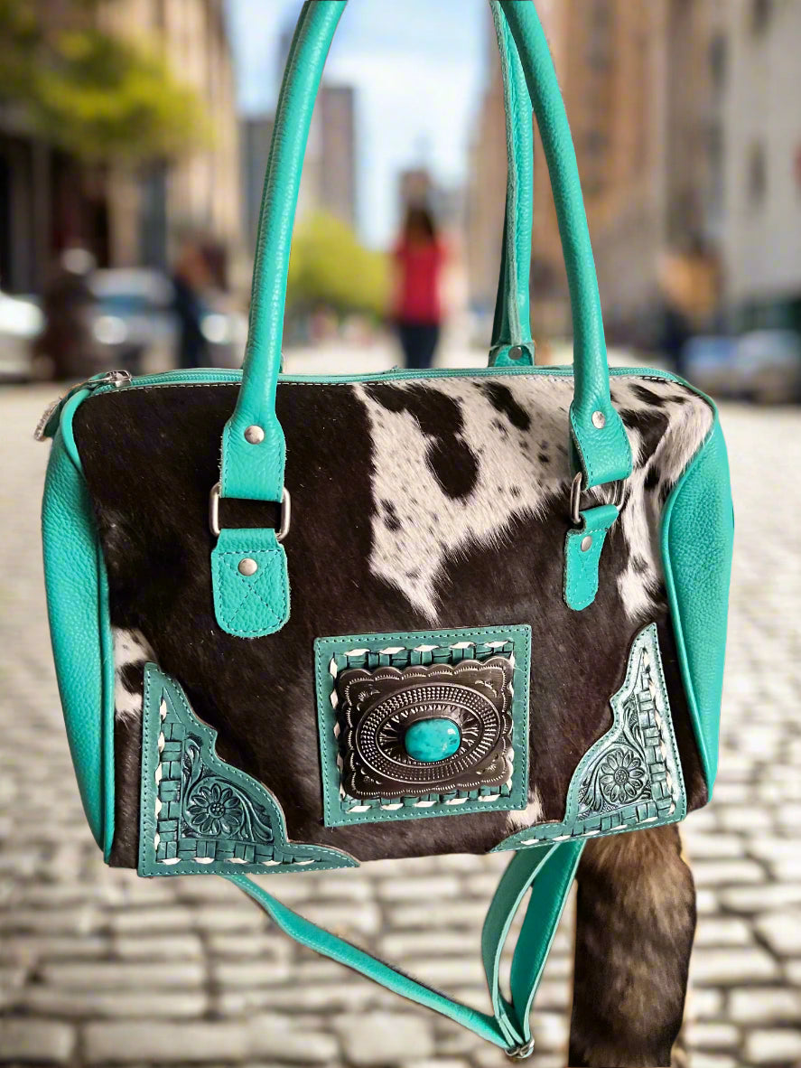 Turquoise Genuine Cowhide Speedy/Crossbody Handbag Cedar Hill Country Market