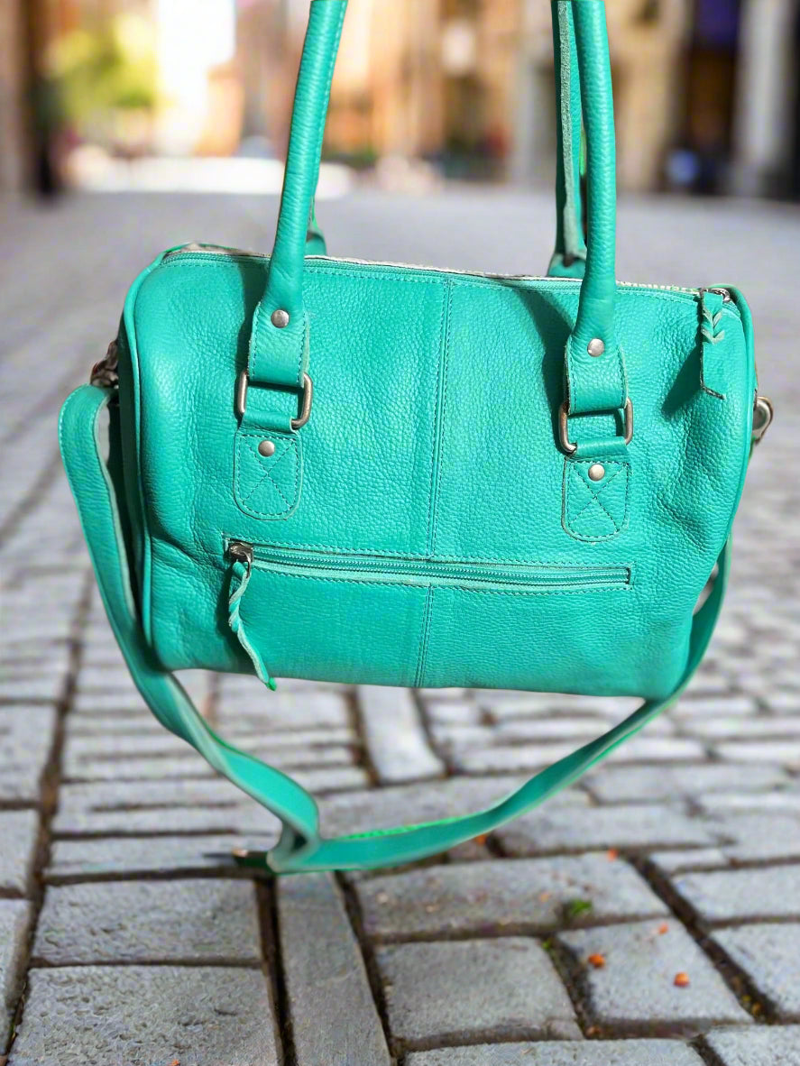 Turquoise Genuine Cowhide Speedy/Crossbody Handbag Cedar Hill Country Market