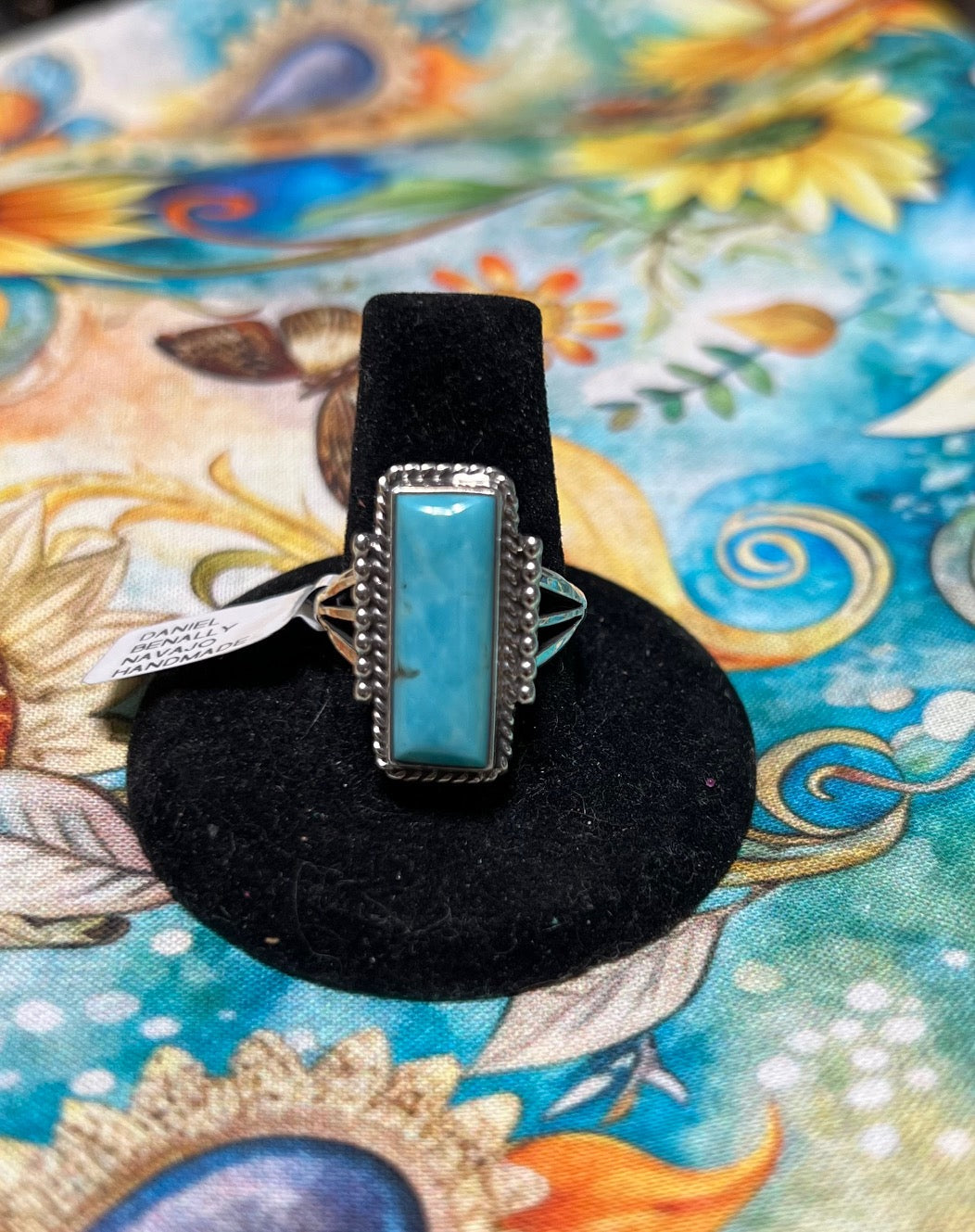 Artist: Daniel Benally Navajo Handmade Kingman Turquoise Bar Ring Cedar Hill Country Market
