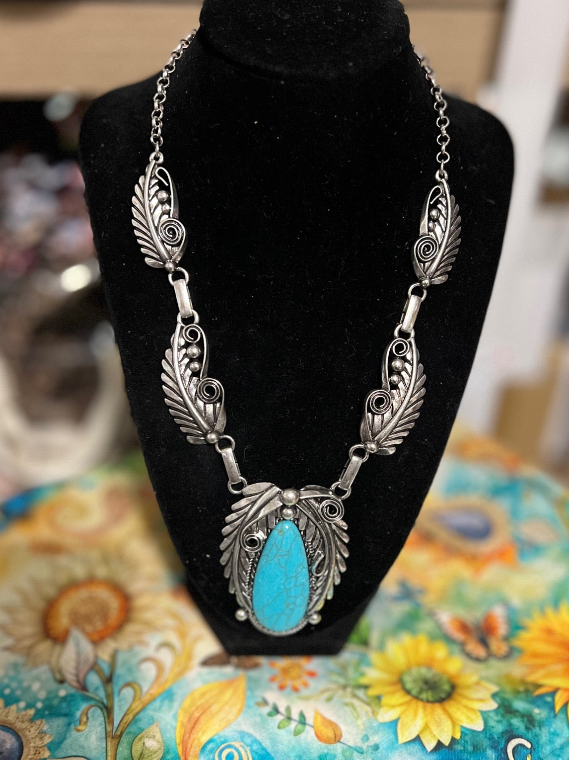 Native Inspired Feather & Turquoise Fashion Necklace Cedar Hill Country Market