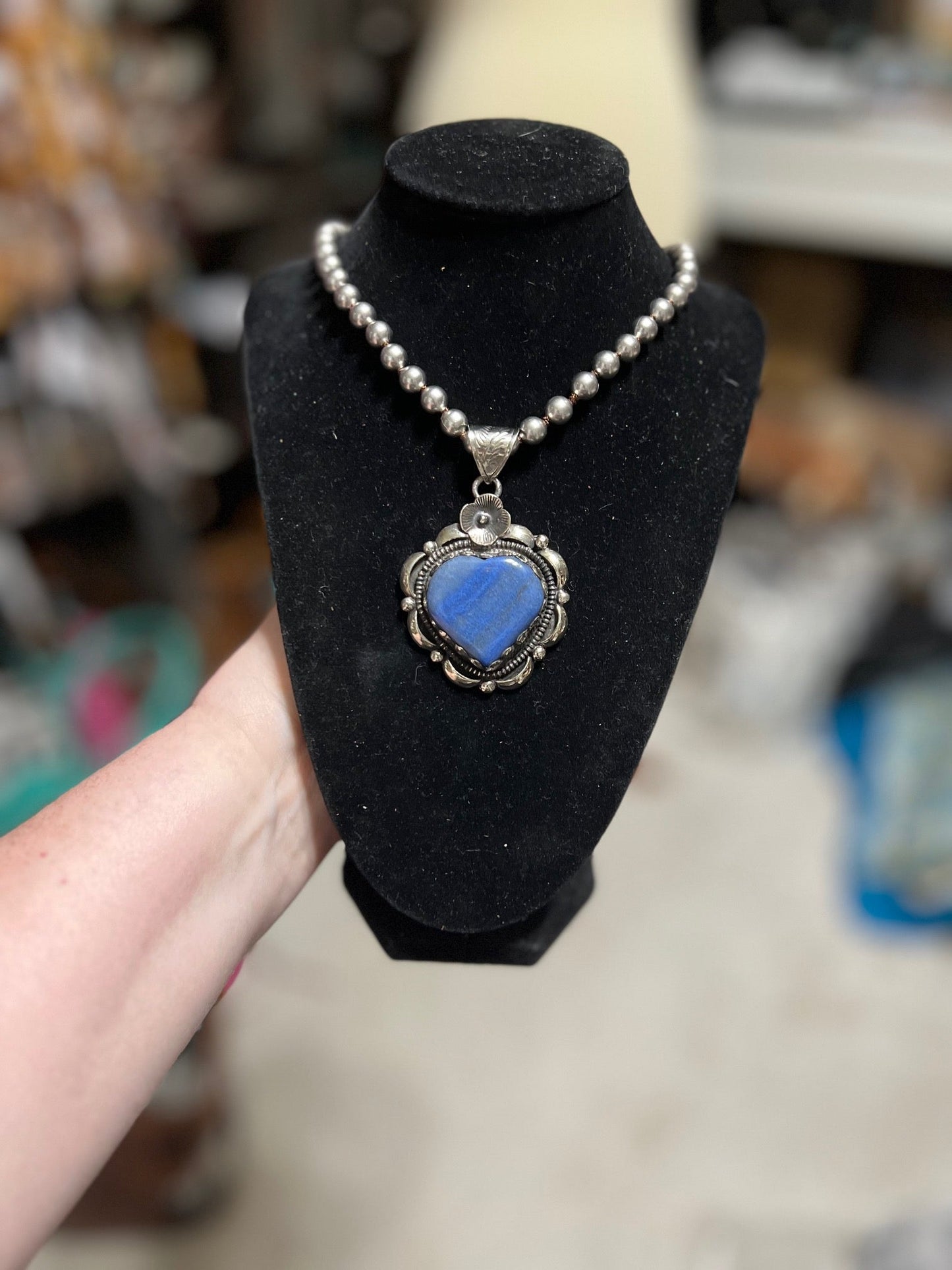 Lapis Heart Pendant set in Tibetan Silver Cedar Hill Country Market