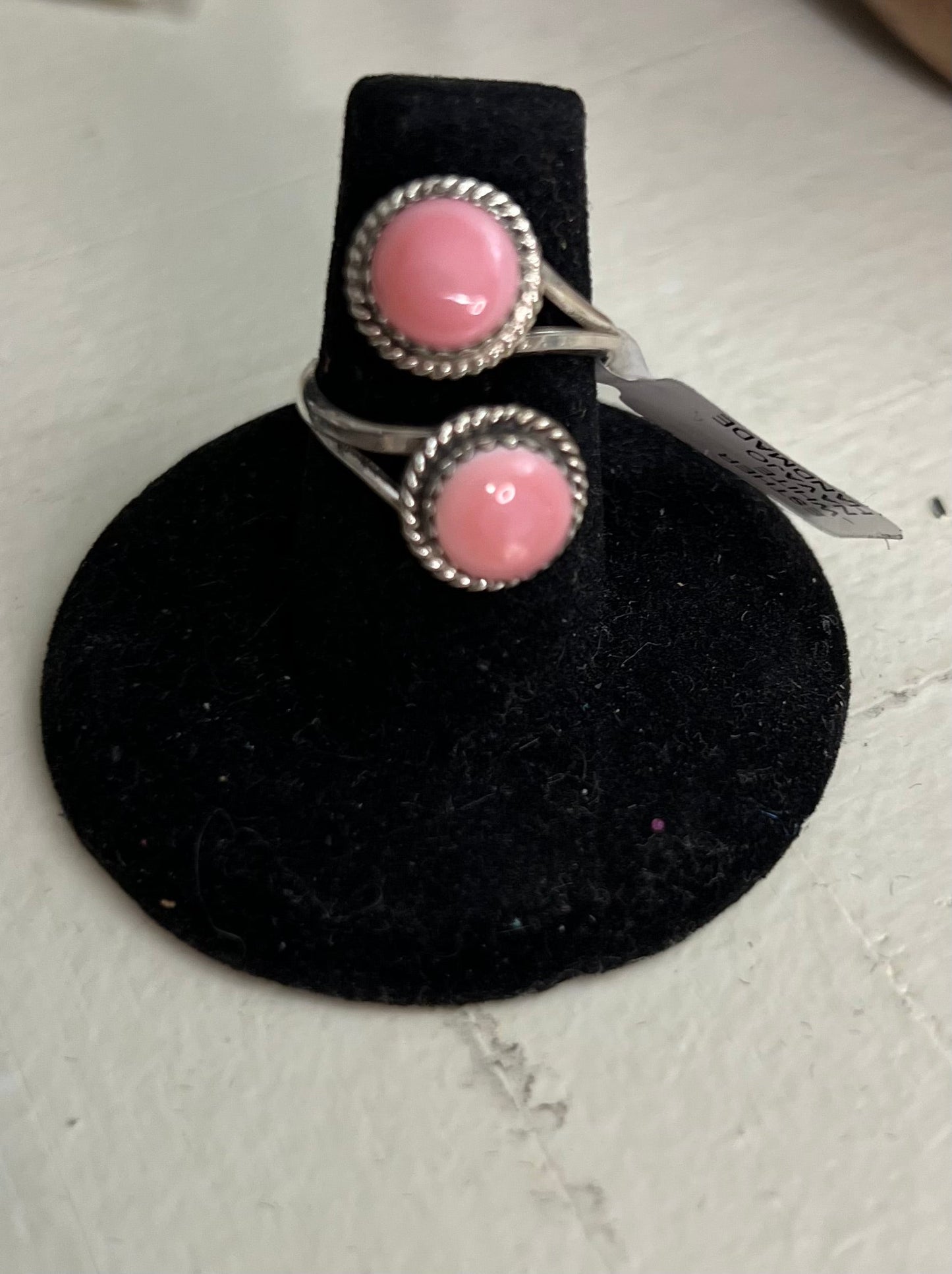 Artist: Ester White Pink Conch Navajo Handmade Sterling Silver Ring - Adjustable Cedar Hill Country Market