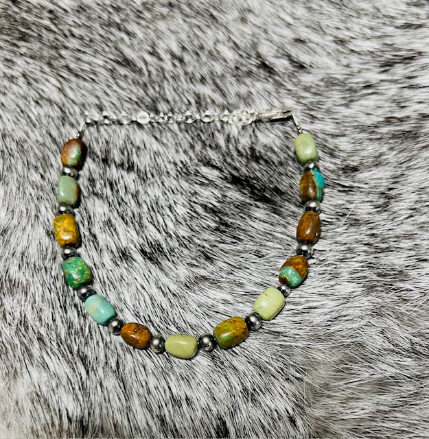 18 Inch Genuine Turquoise and 3 mm Sterling Silver Pearls necklace Cedar Hill Country Market