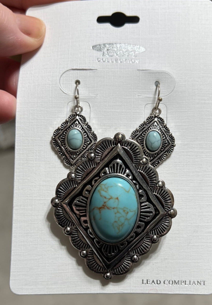 Silver Western Turquoise Pendant and Earrings Cedar Hill Country Market