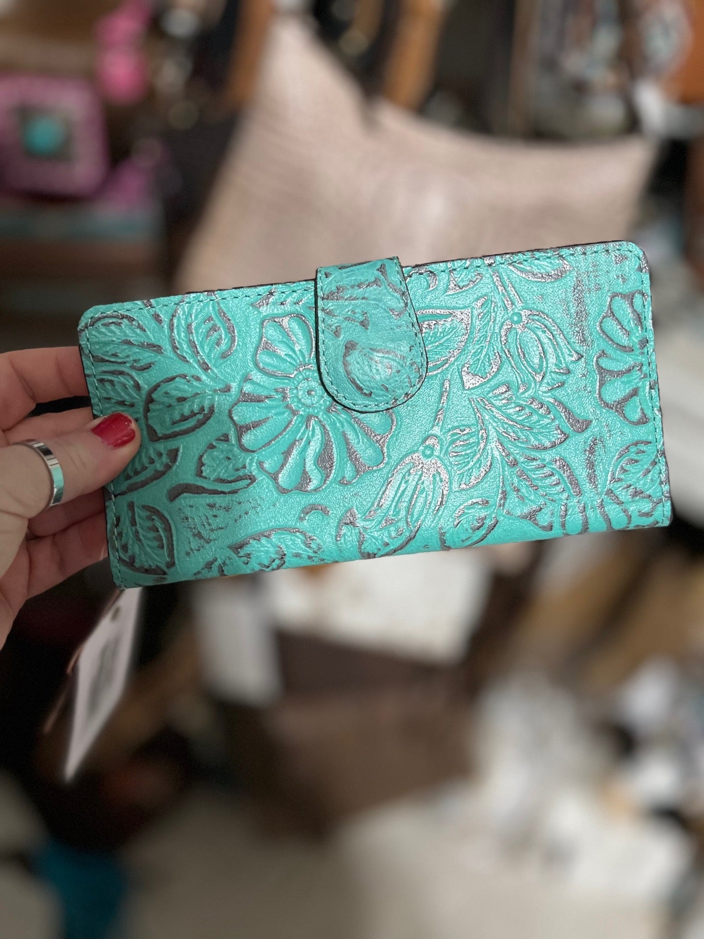 Women's Wallet Genuine Croc & Turquoise Leather Western Bag Cedar Hill Country Market