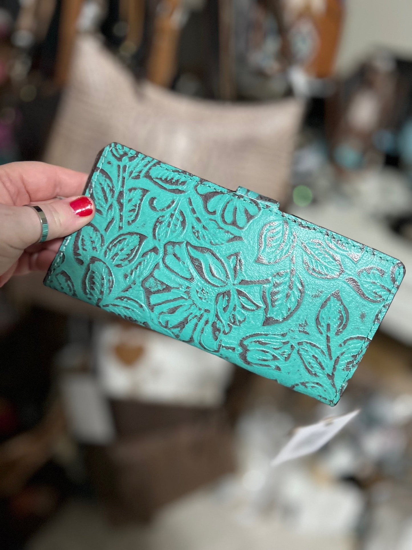 Women's Wallet Genuine Croc & Turquoise Leather Western Bag Cedar Hill Country Market
