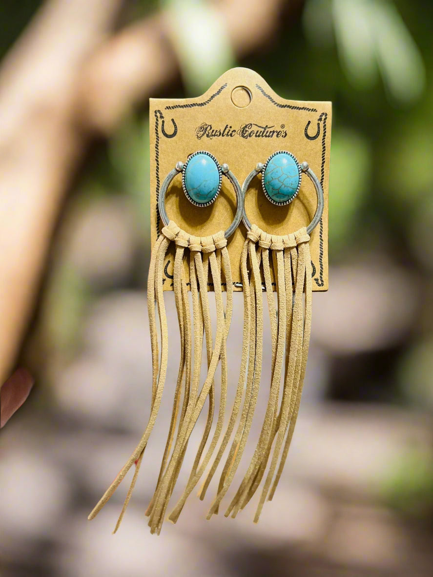 Genuine Leather and Bead Hoop Earrings Cedar Hill Country Market