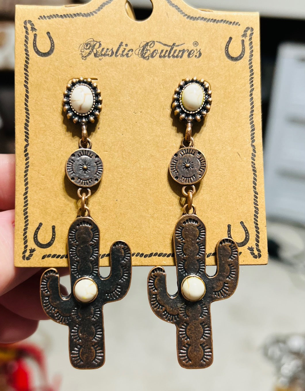Copper Aztec Cactus Stud Back Earrings Cedar Hill Country Market