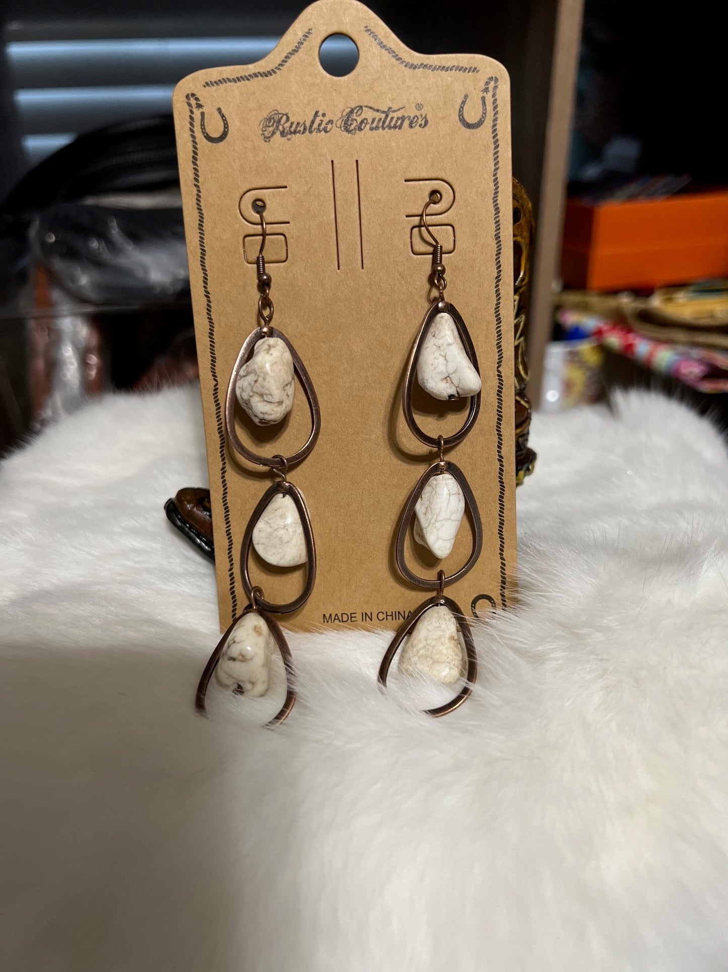 Rustic Couture Three Natural Stone Long Dangle Earrings Cedar Hill Country Market
