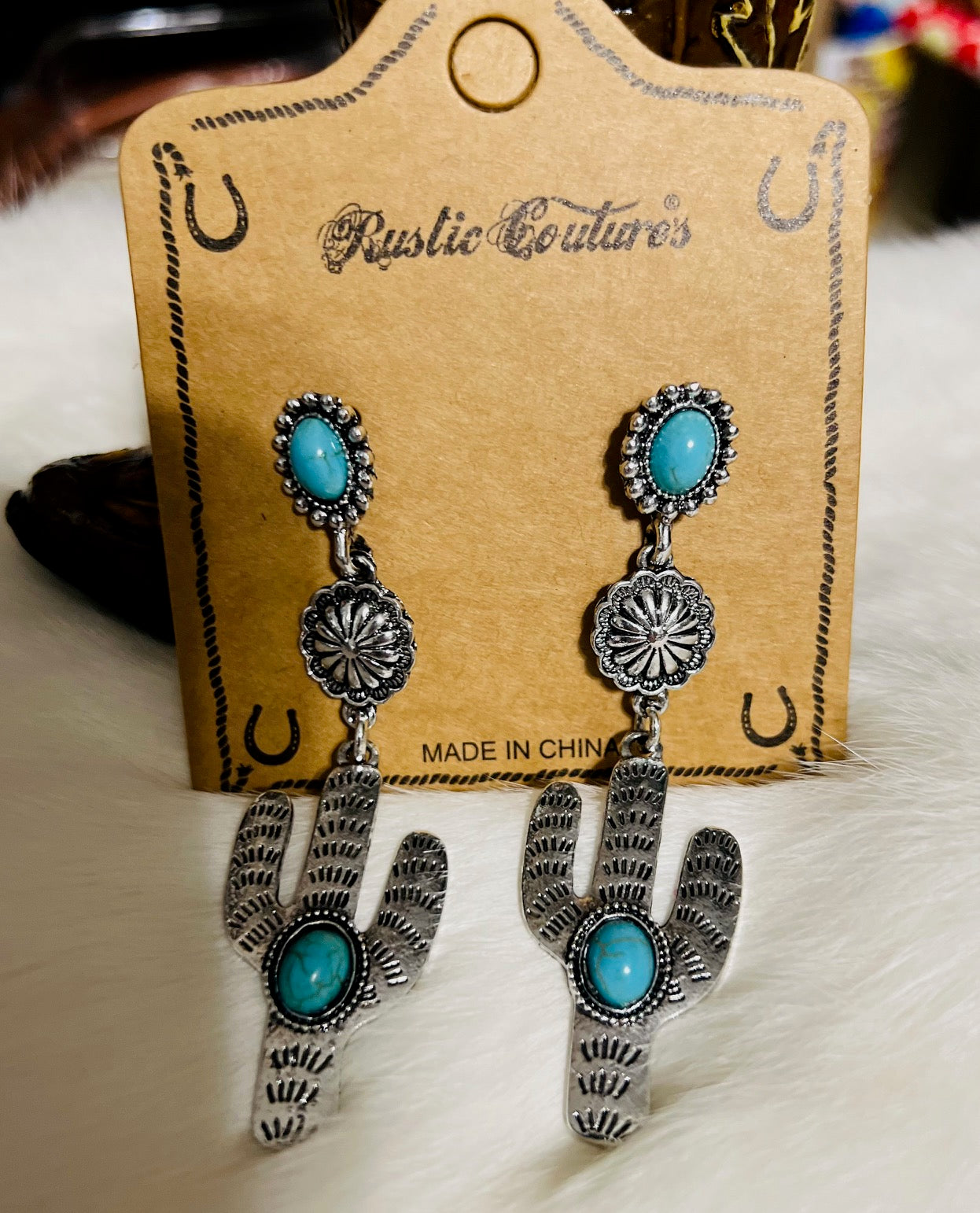 Silver and Turquoise Cactus Dangle Earrings Cedar Hill Country Market