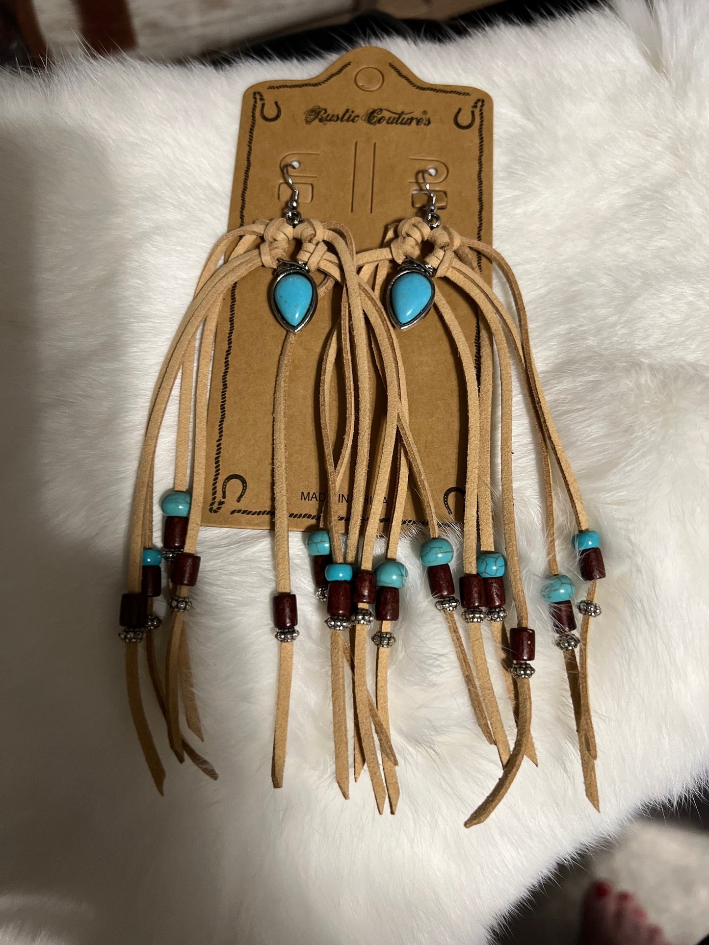 Dark Genuine Leather and Bead Hoop Earrings Cedar Hill Country Market