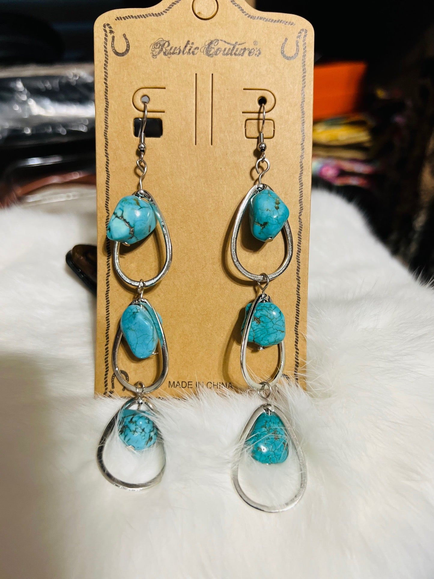 Rustic Couture Three Natural Stone Long Dangle Earrings Cedar Hill Country Market