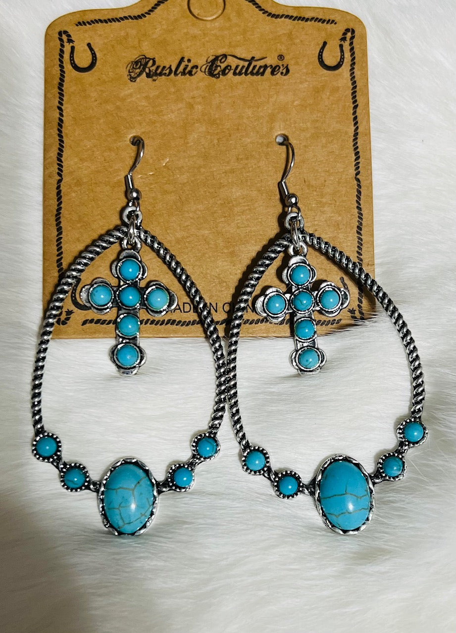 Turquoise Fashion Cross Hoop Earrings Cedar Hill Country Market