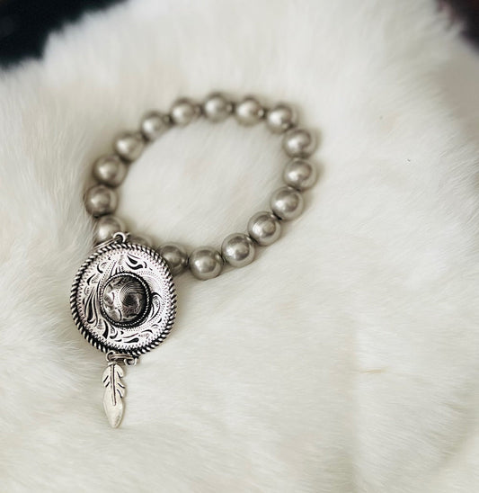 Silver Stretch Cowboy Hat and Feather Bracelet Cedar Hill Country Market