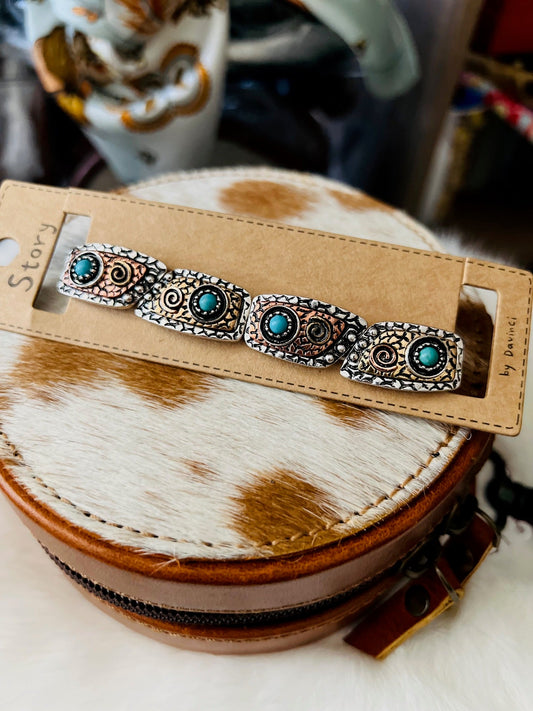 Copper and Turquoise Stone Fashion Stretch Bracelet Cedar Hill Country Market