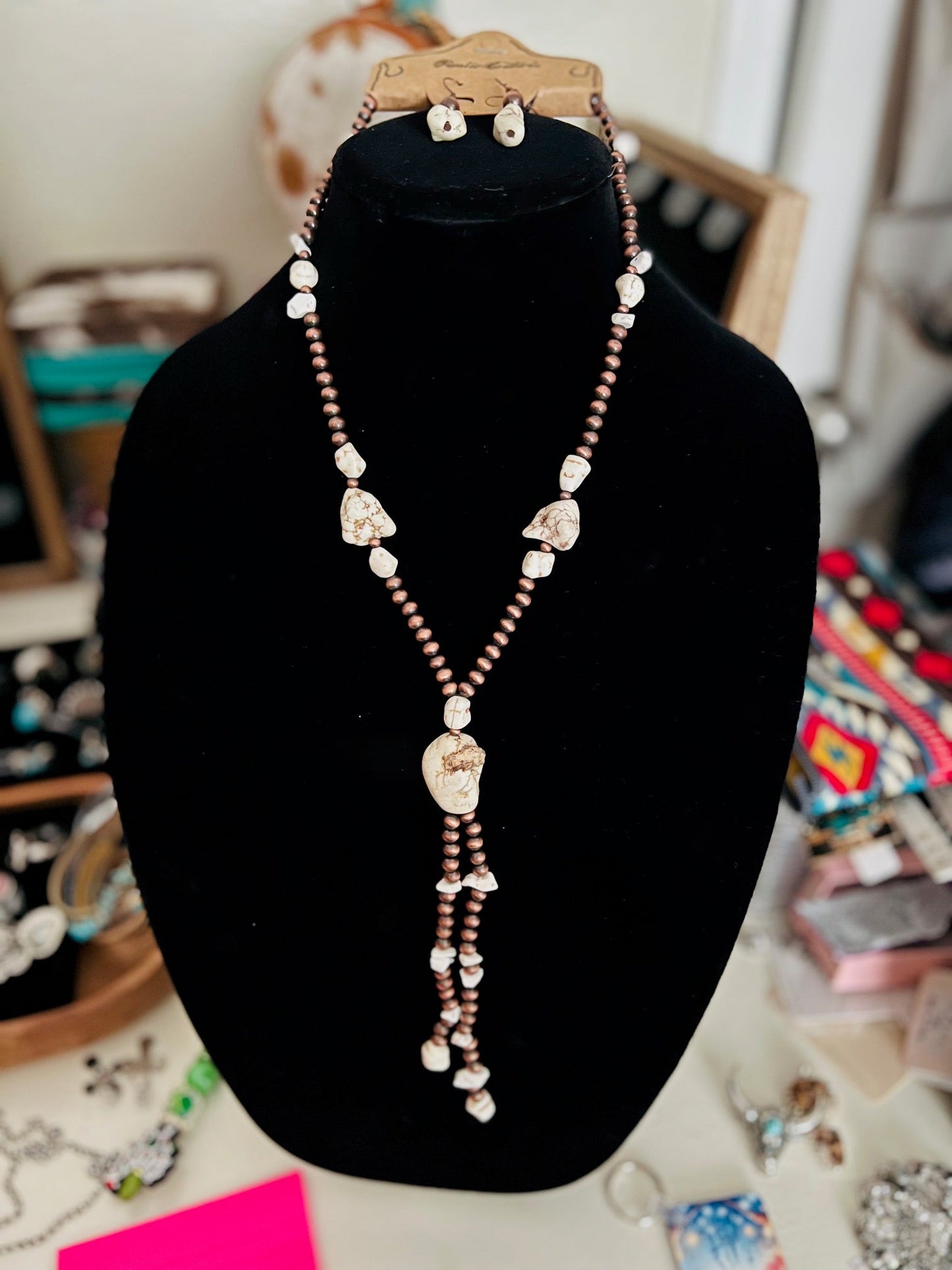 Chunky Natural Stone Lariat Necklace Cedar Hill Country Market
