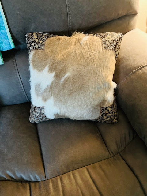 Handmade Cowhide and Leather Tooled Western Style Pillow Slip Covers Cedar Hill Country Market