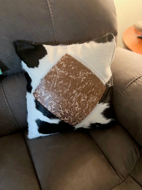 Handmade Cowhide and Leather Tooled Pillow Slip Covers Cedar Hill Country Market