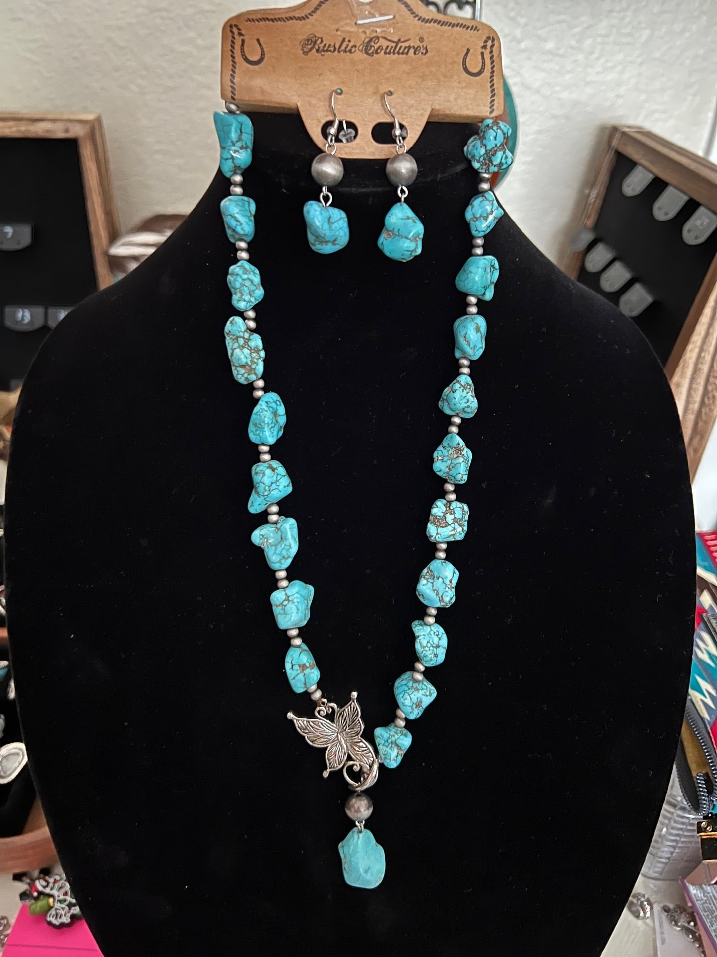 Natural Stone Chunky Butterfly Charm Necklace Set Cedar Hill Country Market