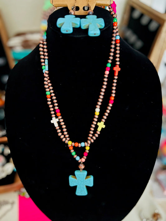 Multi-Color Native Inspired Copper Pearl Necklace Set Cedar Hill Country Market