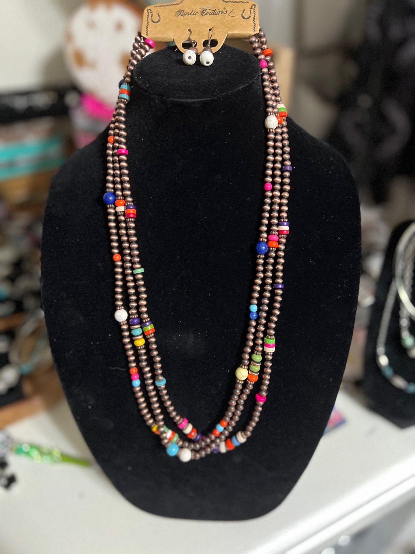 Three Strand Western Navajo Inspired Fashion Necklace Set Cedar Hill Country Market