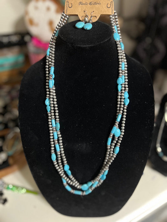 Three Strand Western Navajo Inspired Fashion Necklace Set Cedar Hill Country Market