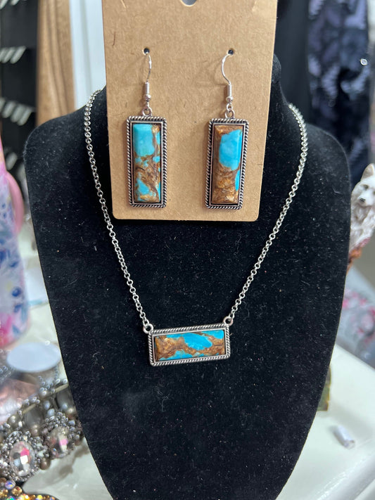 Turquoise and Brown Fashion Bar Necklace Set - 16 inch Cedar Hill Country Market