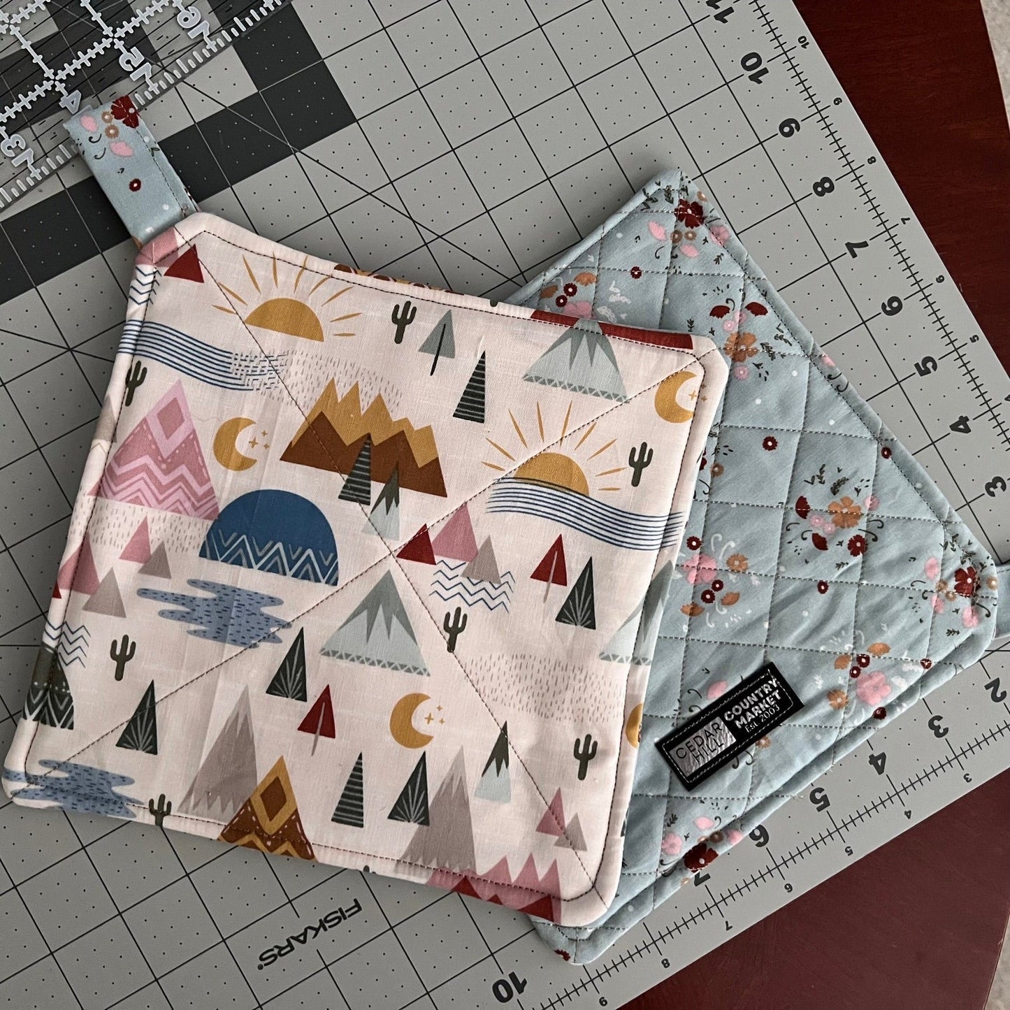 Tee Pee's and Mountains Pot Holders/Trivets with Loop Cedar Hill Country Market