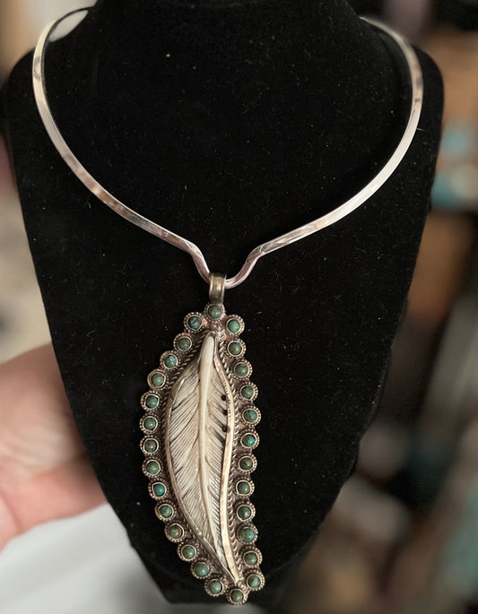 Large Turquoise Bone Carved Pendant on Tibetan Silver Cedar Hill Country Market