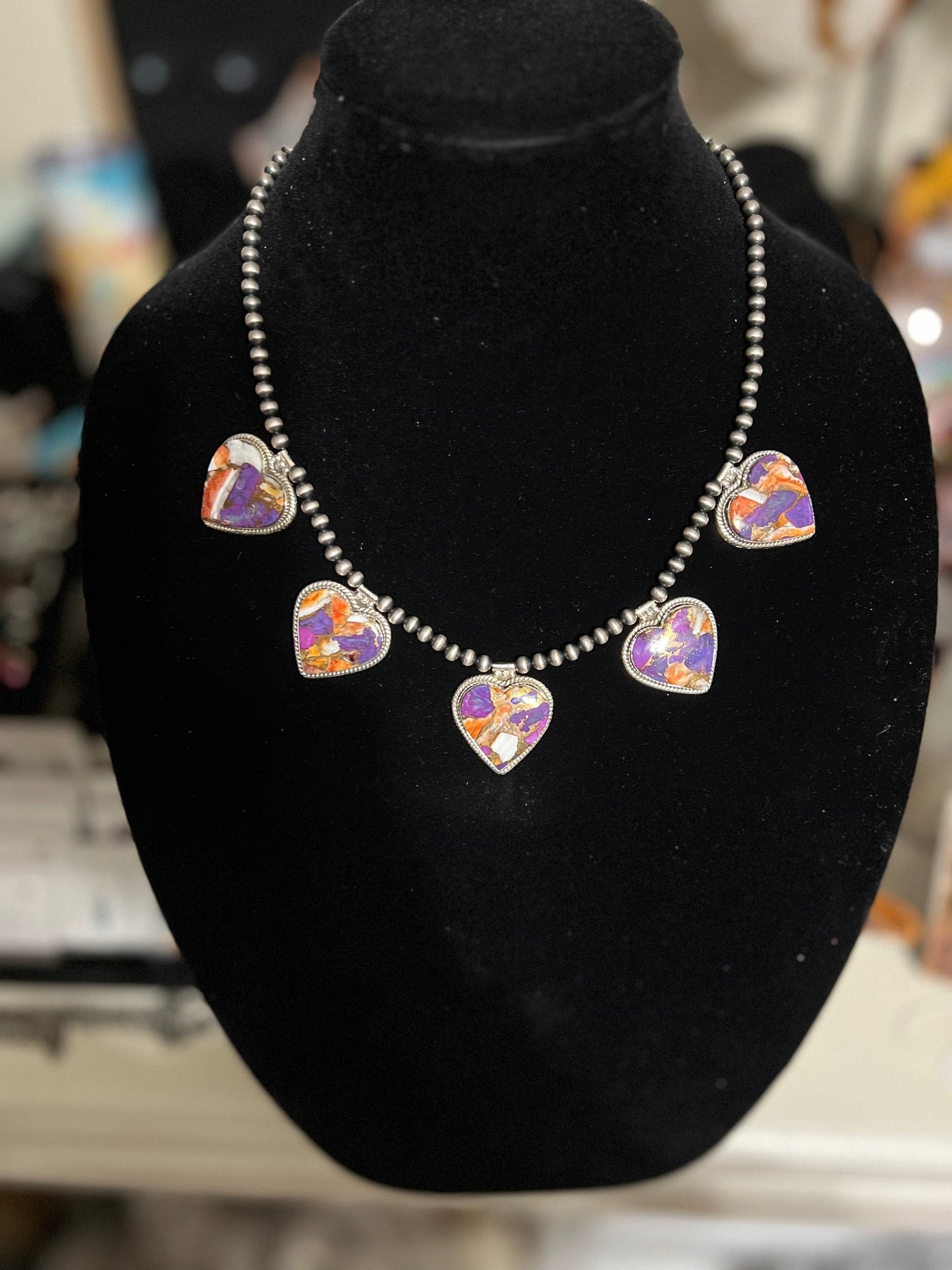 Sterling Silver Purple Mohave Hearts and Pearl Necklace Cedar Hill Country Market
