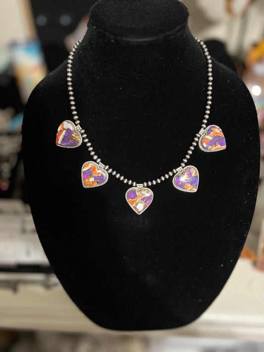 Sterling Silver Purple Mohave Hearts and Pearl Necklace Cedar Hill Country Market