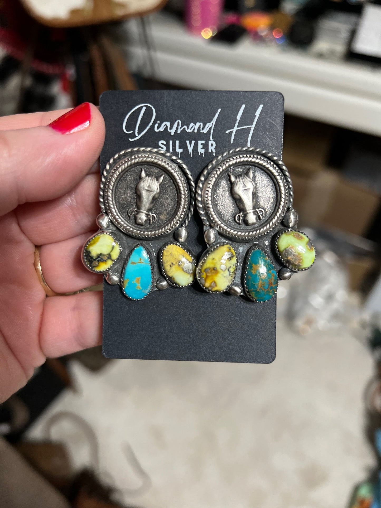 Genuine Royston & Turquoise Horsehead Stud back Earrings Cedar Hill Country Market