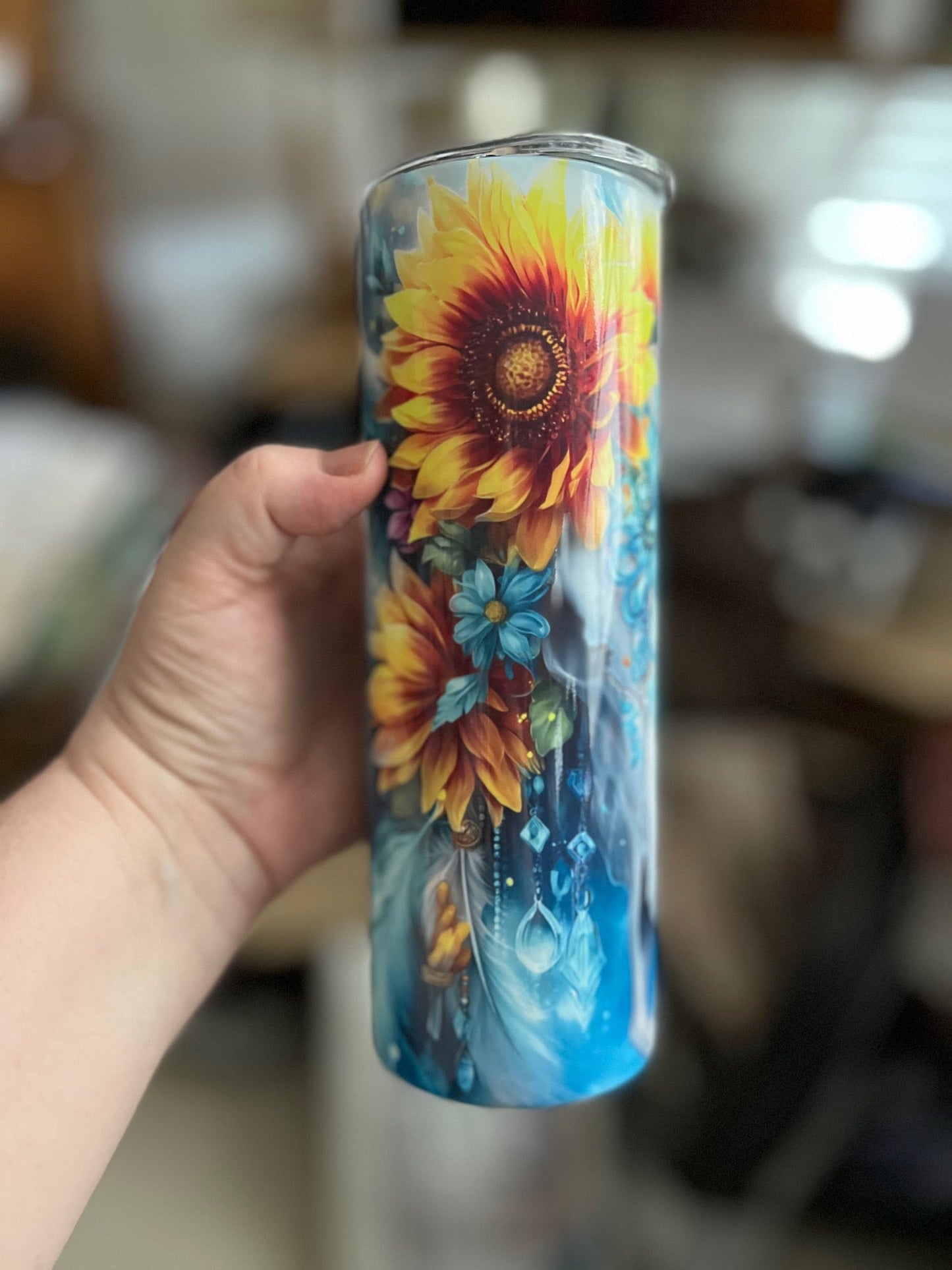 Turquoise and Sunflower Bull Tumbler Cedar Hill Country Market