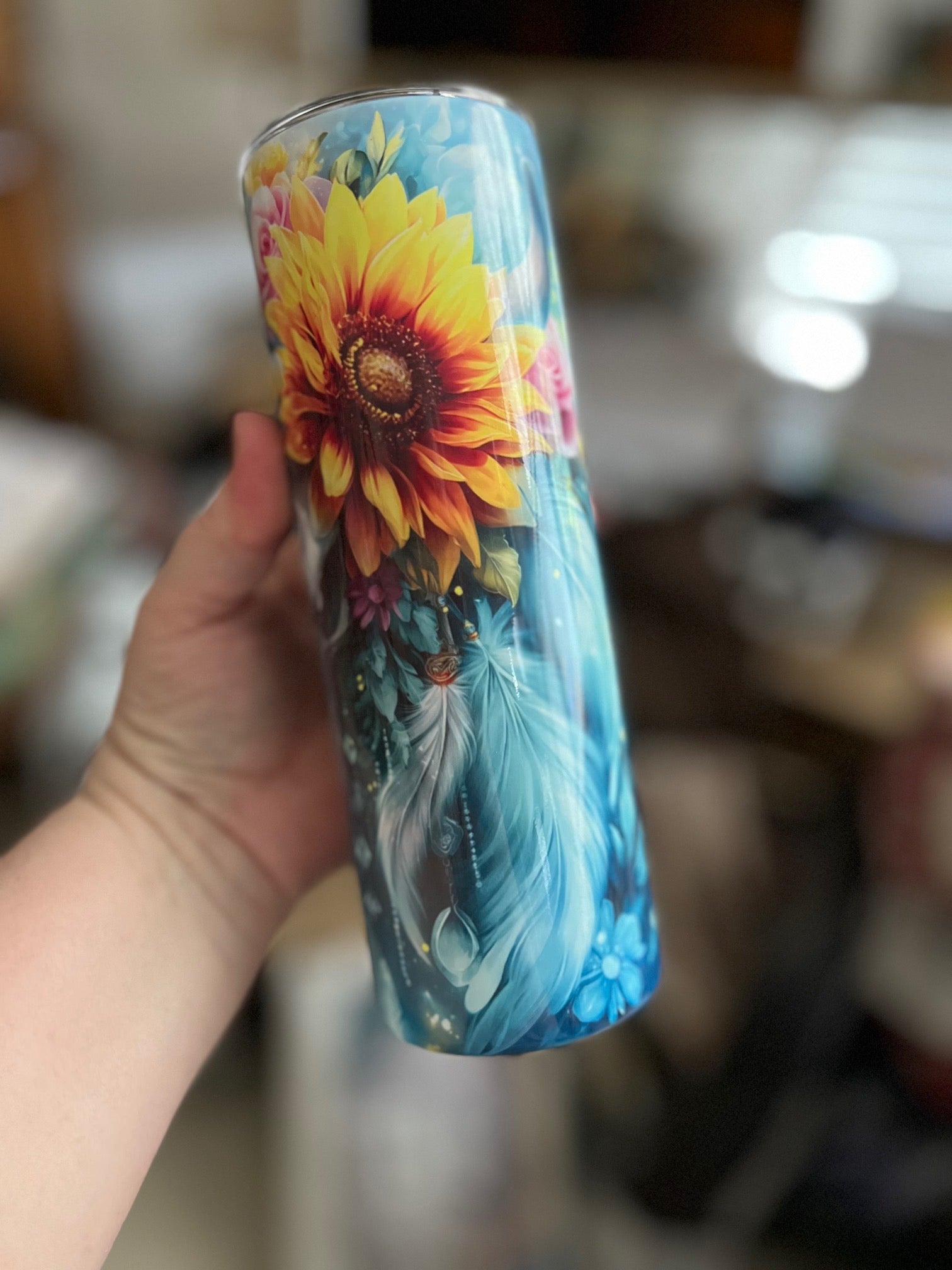 Turquoise and Sunflower Bull Tumbler Cedar Hill Country Market
