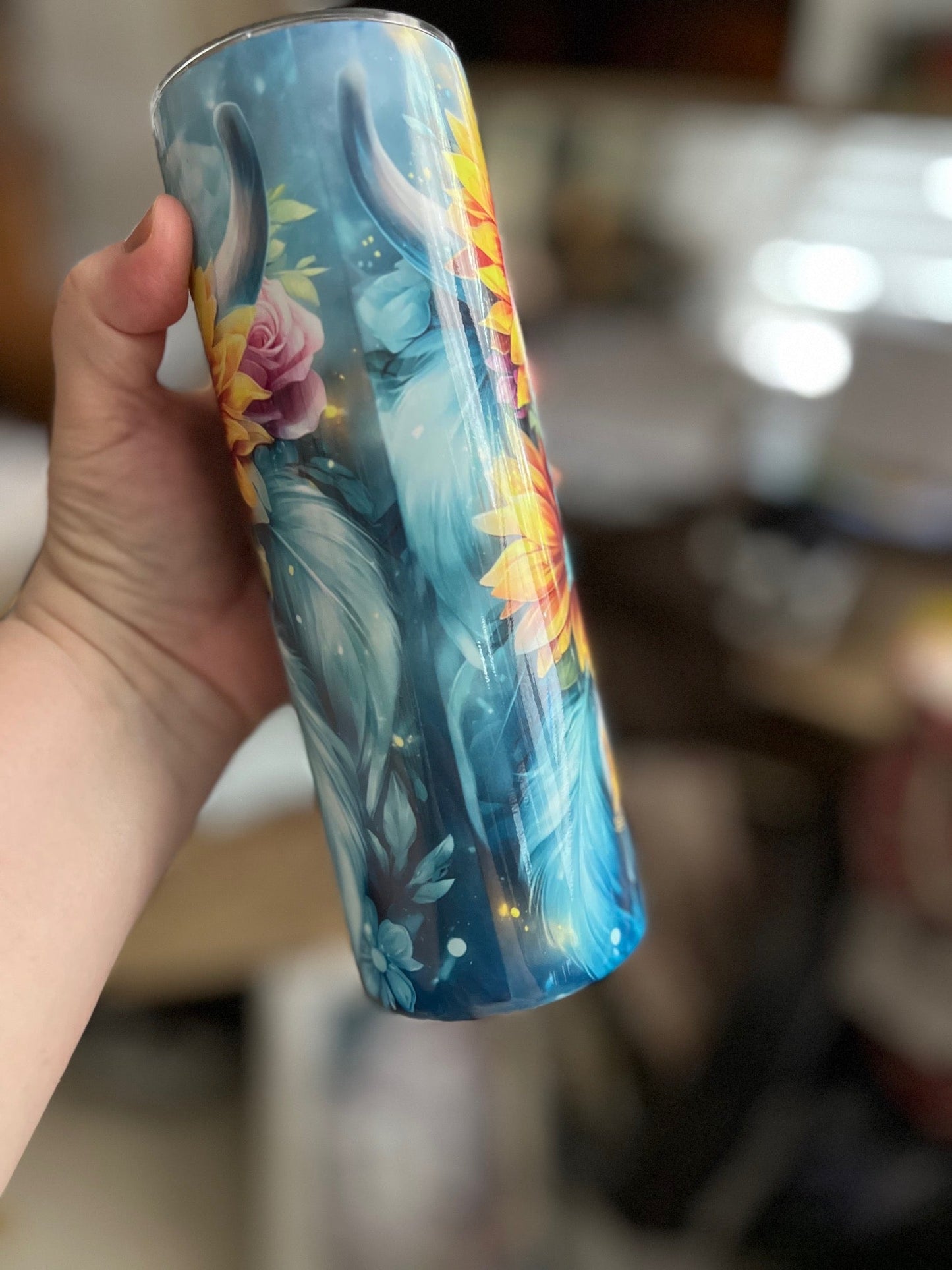 Turquoise and Sunflower Bull Tumbler Cedar Hill Country Market