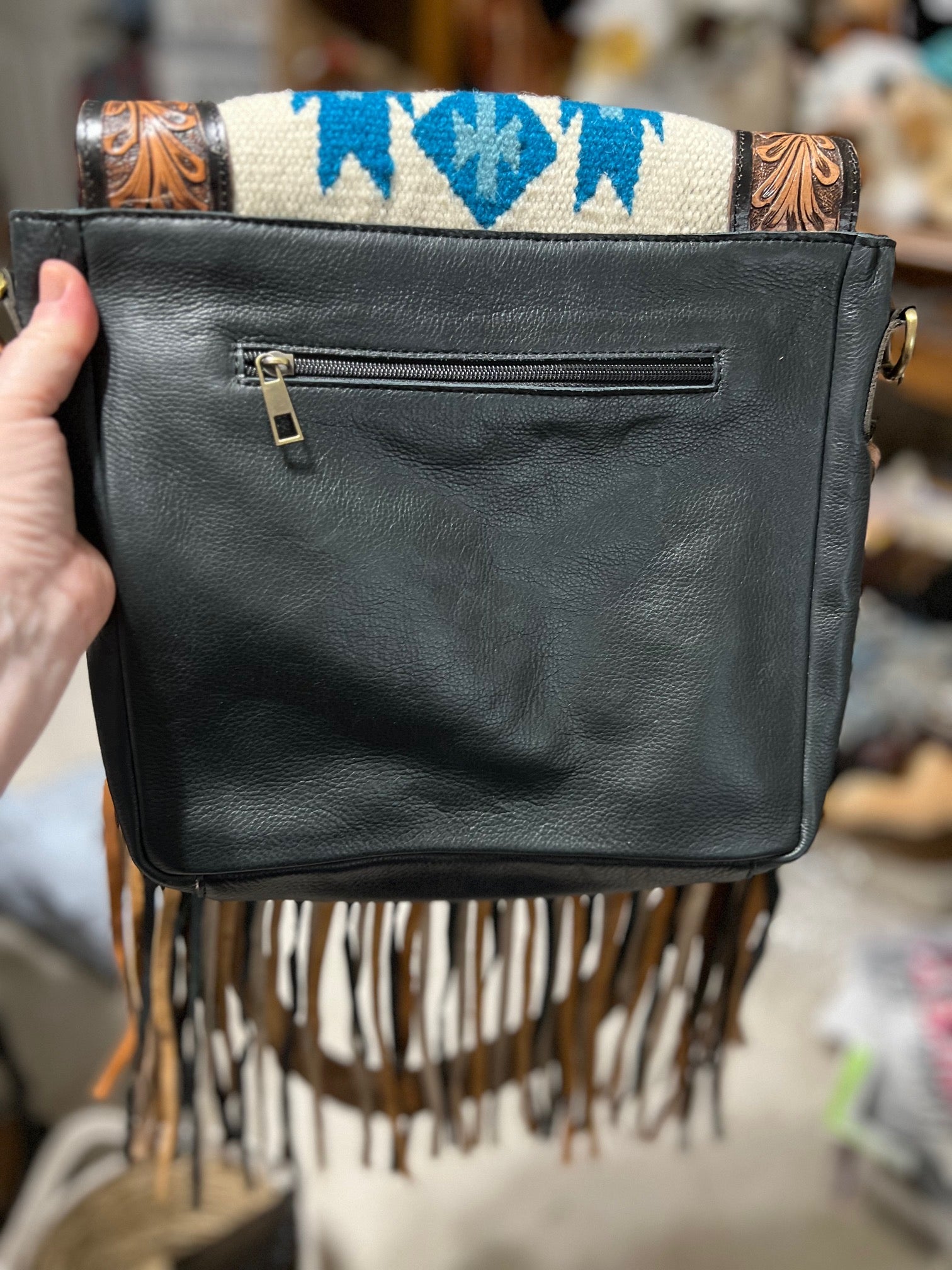 Genuine Leather Floral Hand Tooled Saddle Bag Western Fringe Crossbody Handbag CedarHill Country Market