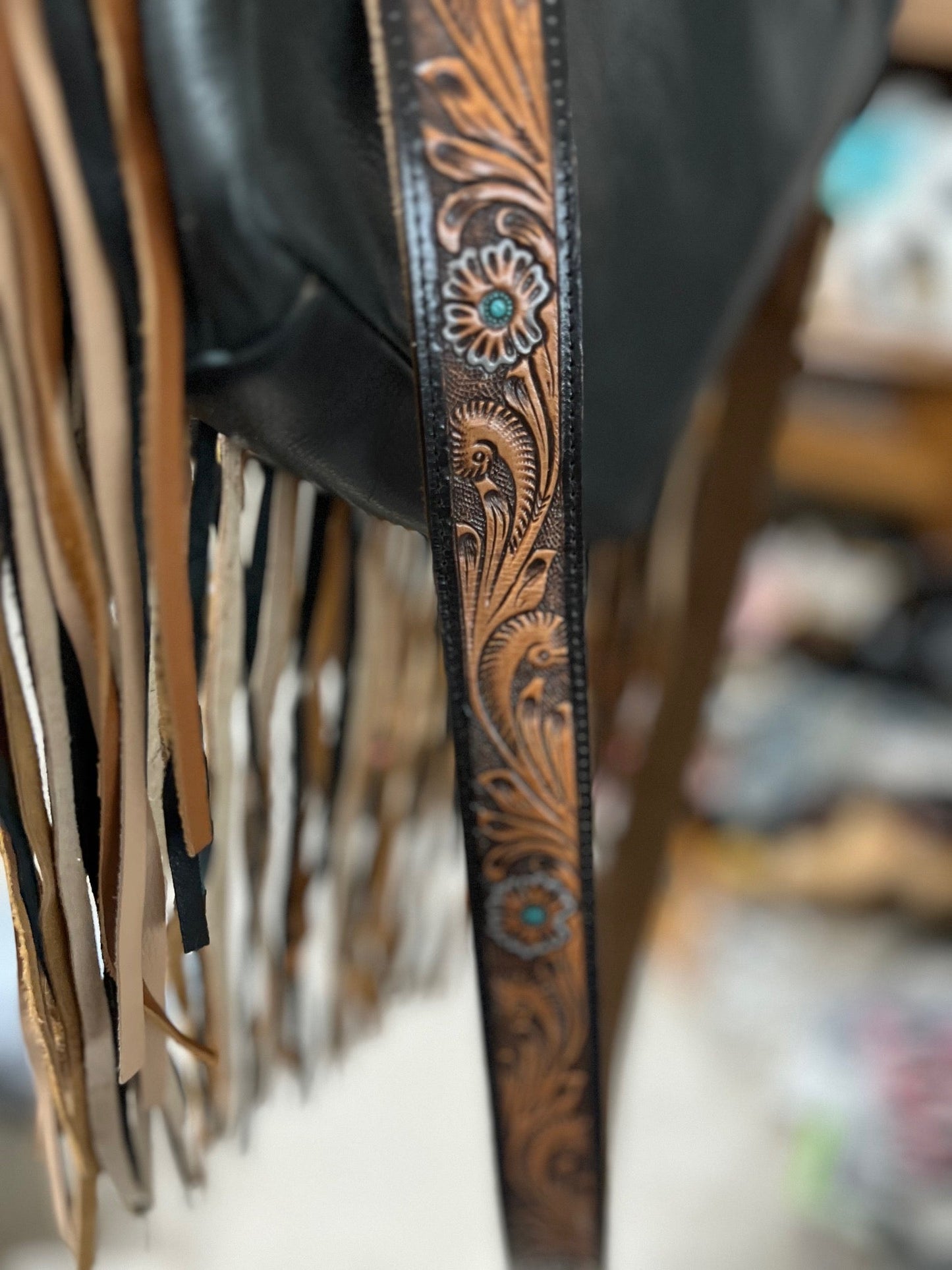 Genuine Leather Floral Hand Tooled Saddle Bag Western Fringe Crossbody Handbag CedarHill Country Market