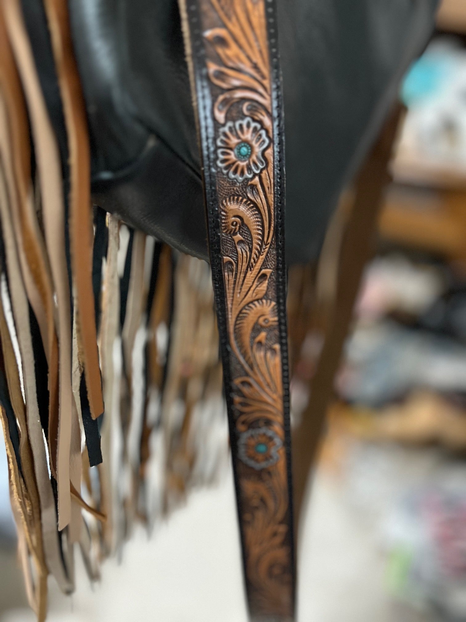 Genuine Leather Floral Hand Tooled Saddle Bag Western Fringe Crossbody Handbag CedarHill Country Market
